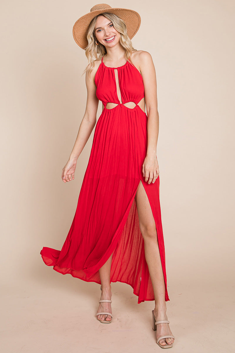 Split Front Cut-Out Halter Maxi Dress for Women