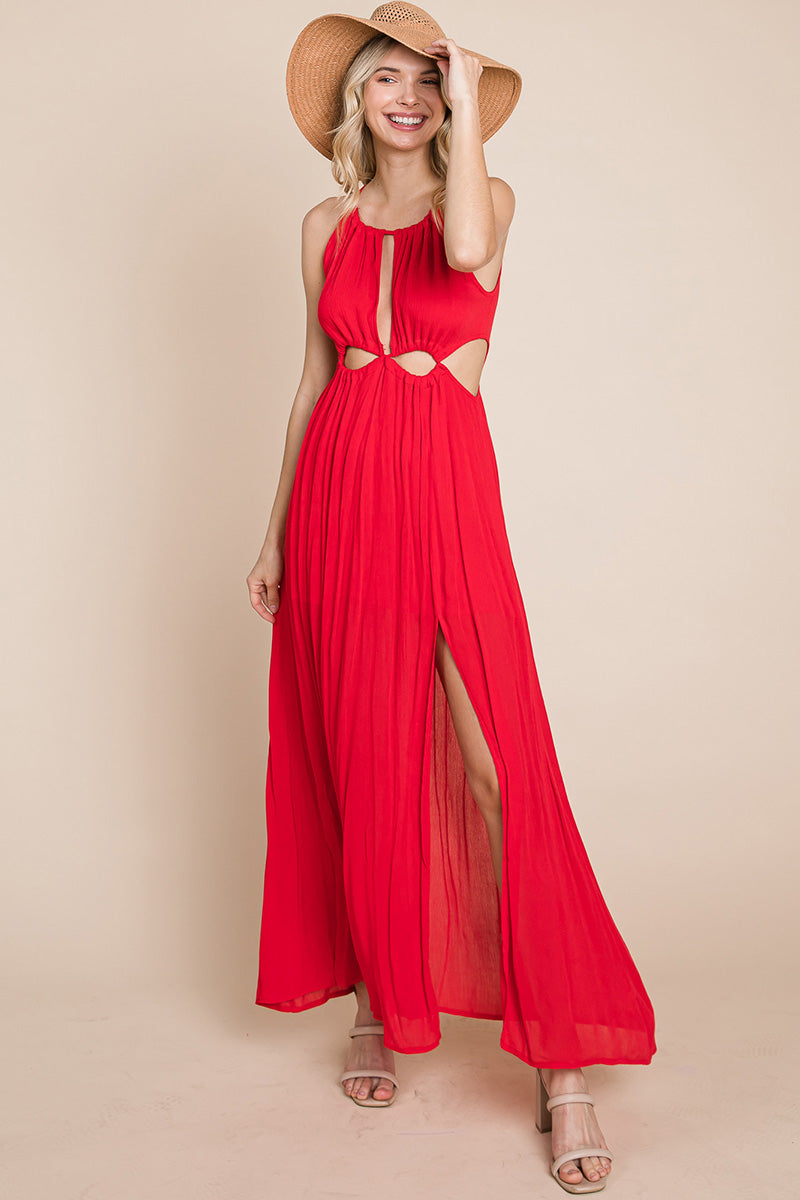 Split Front Cut-Out Halter Maxi Dress for Women