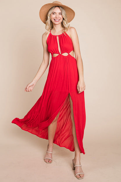 Split Front Cut-Out Halter Maxi Dress for Women