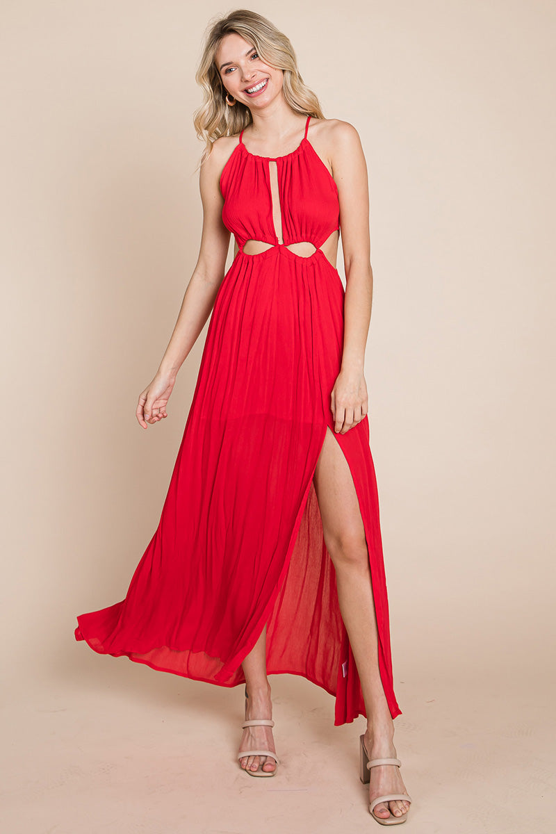 Split Front Cut-Out Halter Maxi Dress for Women
