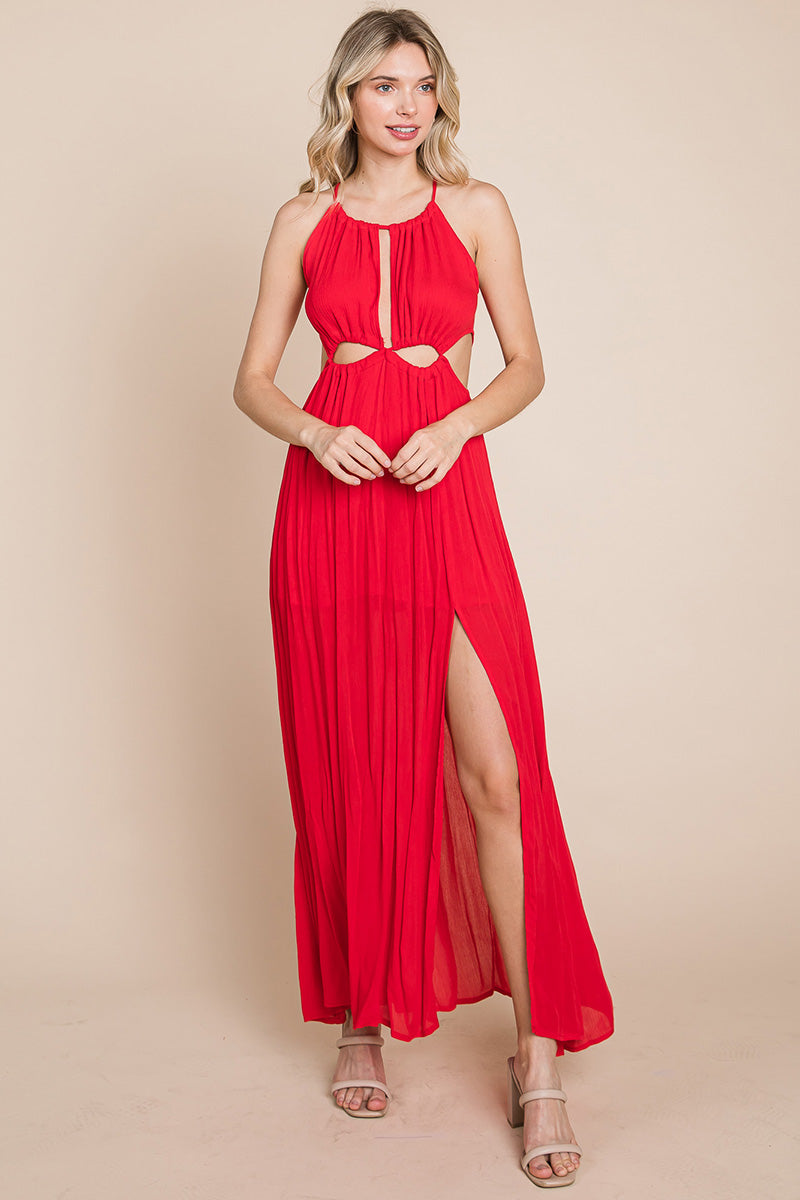 Split Front Cut-Out Halter Maxi Dress for Women