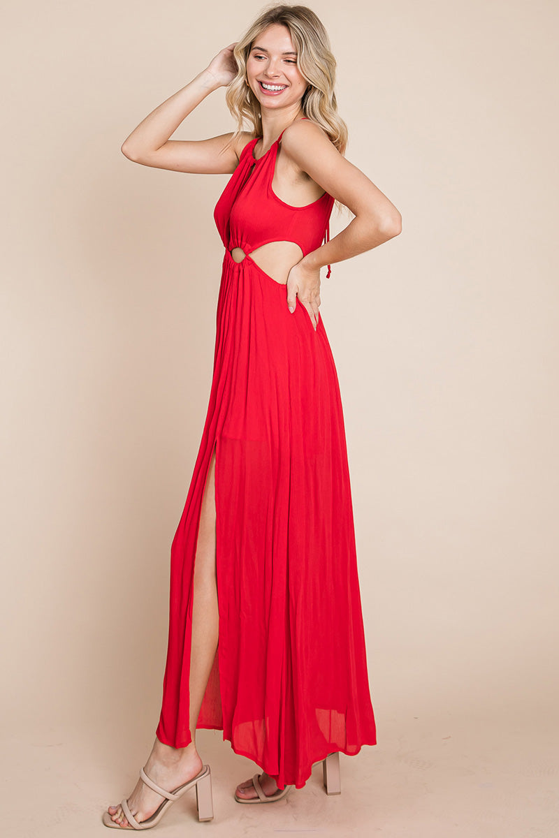 Split Front Cut-Out Halter Maxi Dress for Women