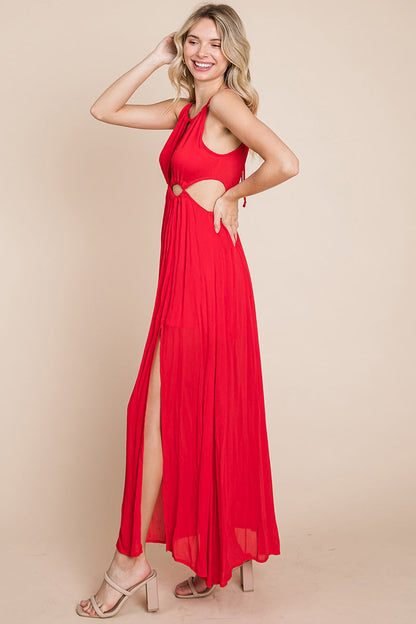 Split Front Cut-Out Halter Maxi Dress for Women