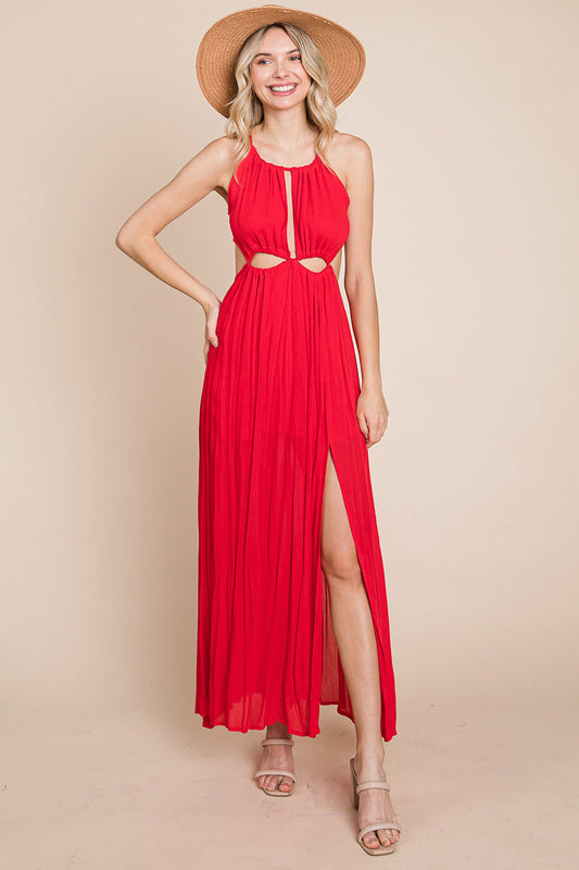 Split Front Cut-Out Halter Maxi Dress for Women