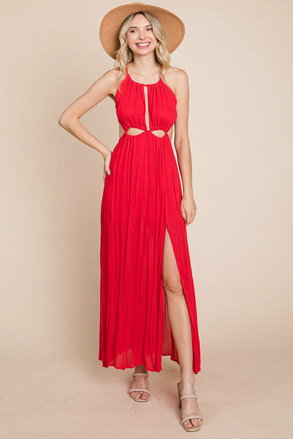 Split Front Cut-Out Halter Maxi Dress for Women