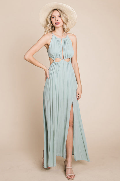 Split Front Cut-Out Halter Maxi Dress for Women