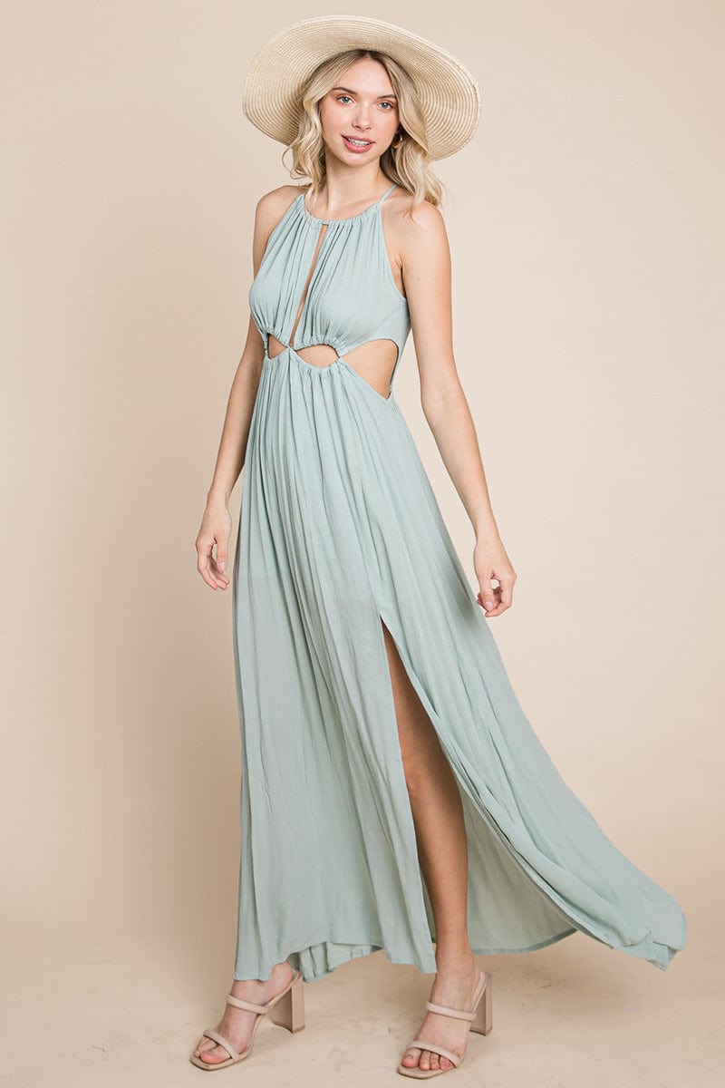 Split Front Cut-Out Halter Maxi Dress for Women