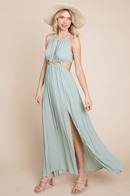 Split Front Cut-Out Halter Maxi Dress for Women
