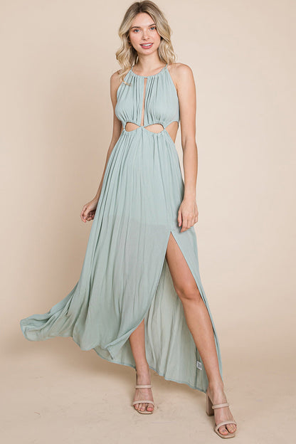 Split Front Cut-Out Halter Maxi Dress for Women