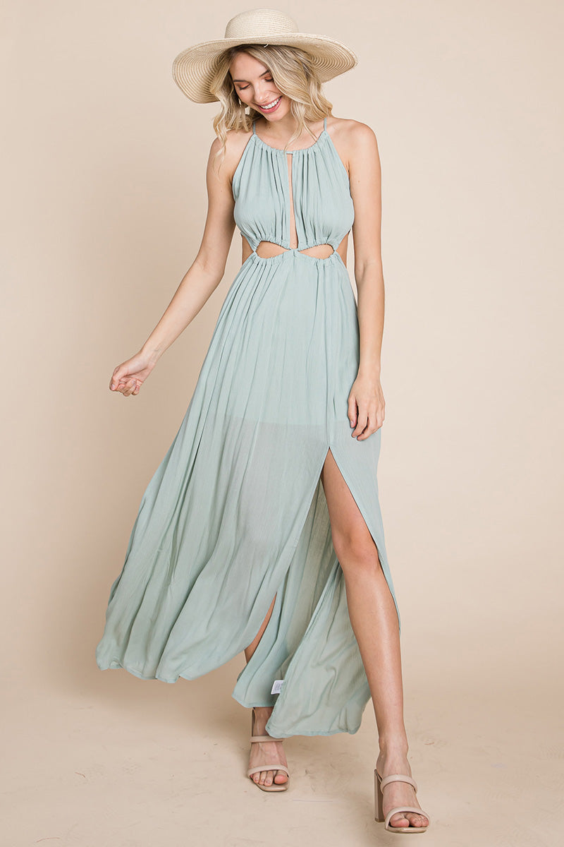 Split Front Cut-Out Halter Maxi Dress for Women