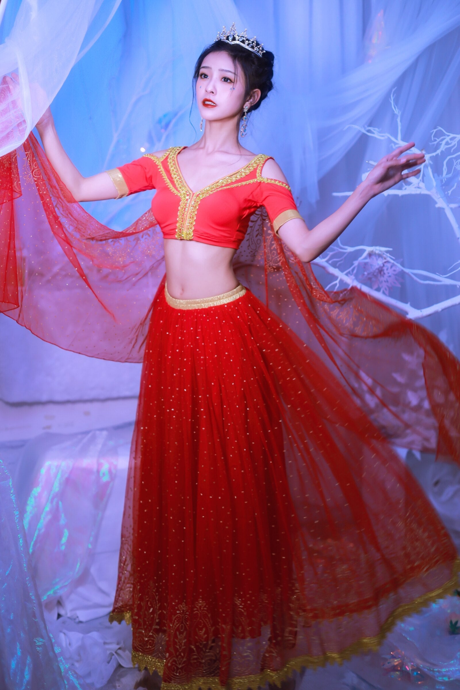 Women's Red Belly Dance Princess Costume Cosplay Set