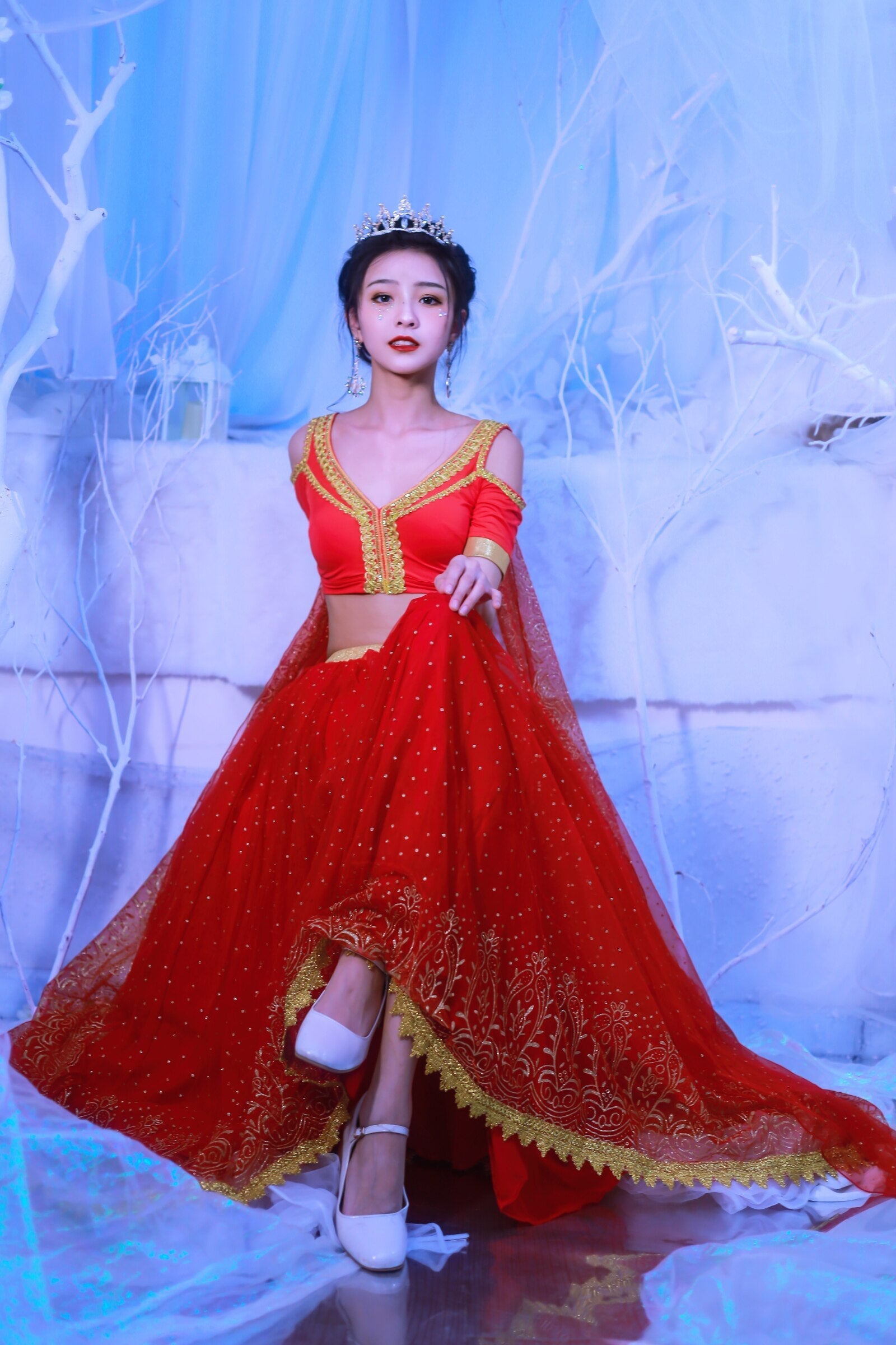 Women's Red Belly Dance Princess Costume Cosplay Set