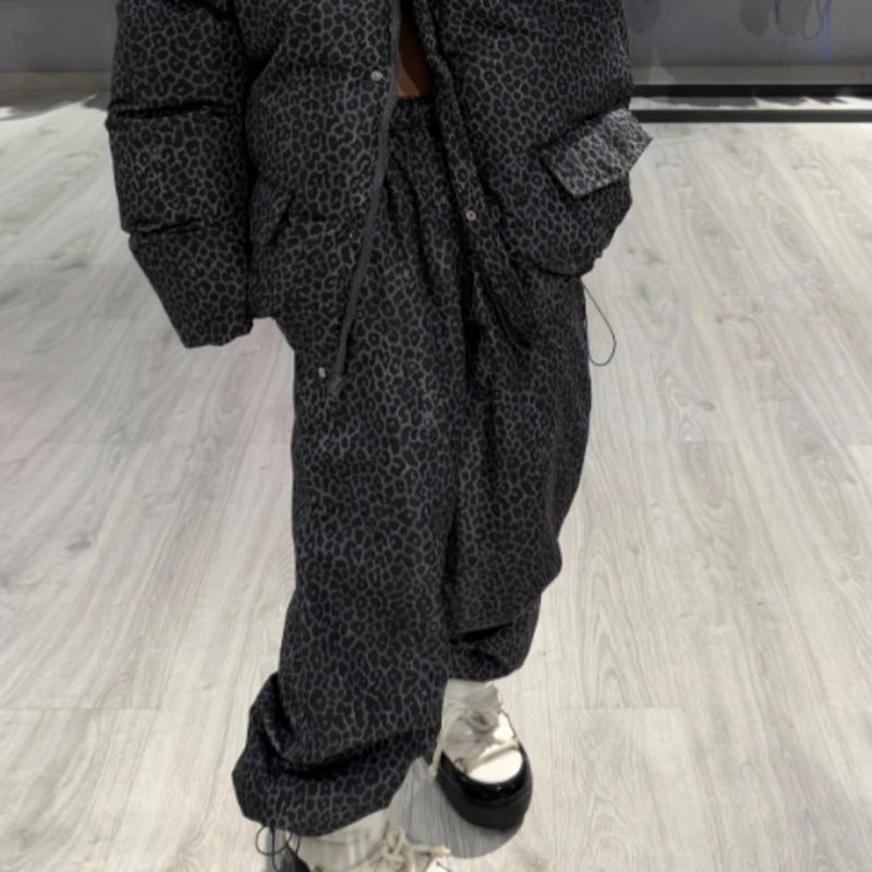 Oversized Puffer Women's Jackets Coat Print Hooded Zipper Parka Coats Loose Mid‑Length Warm Winter Outerwear With Big Pockets