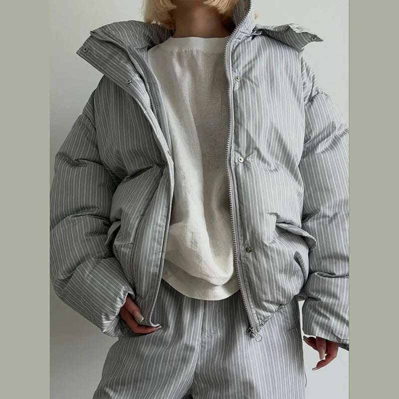 Oversized Puffer Women's Jackets Coat Print Hooded Zipper Parka Coats Loose Mid‑Length Warm Winter Outerwear With Big Pockets