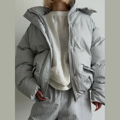 Oversized Puffer Women's Jackets Coat Print Hooded Zipper Parka Coats Loose Mid‑Length Warm Winter Outerwear With Big Pockets
