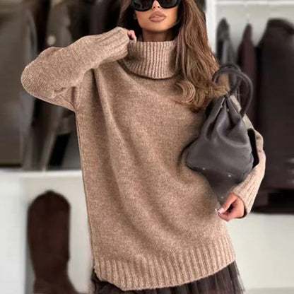 Solid Color Sweater Short Dress Woman Set High Neck Long Sleeve Loose Sweaters Lace Halter Dresses Casual Versatile Women's Sets
