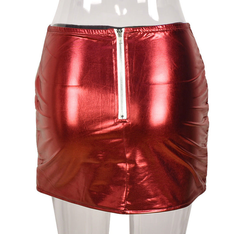 Red Metallic Quilted Puffer Mini Skirt for Women Stylish