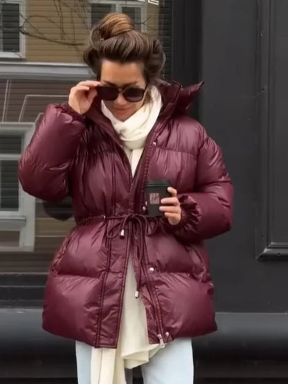 Fashion Lace Up Hooded Cotton Coat Women Casual Stand Collar Single Breasted Pocket Loose Warm Coats Lady Winter Street Outwear