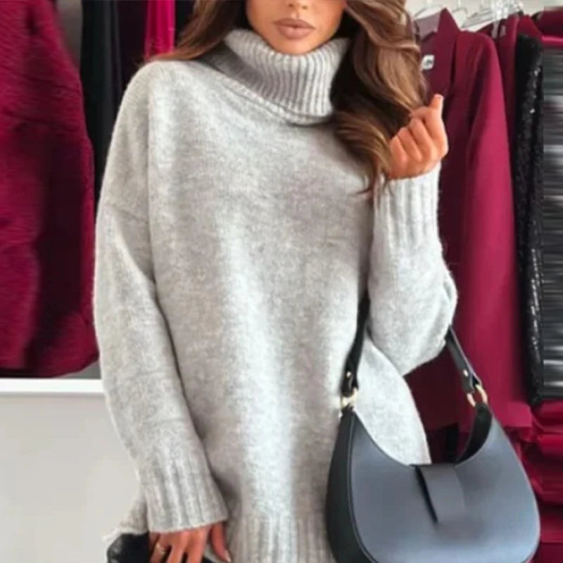 Solid Color Sweater Short Dress Woman Set High Neck Long Sleeve Loose Sweaters Lace Halter Dresses Casual Versatile Women's Sets