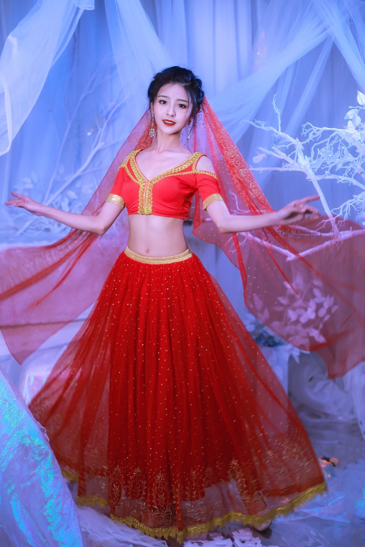 Women's Red Belly Dance Princess Costume Cosplay Set