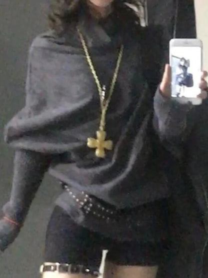 2000s Korean Fashion Slim Batwing Sleeve Autumn Sweaters Y2k Pure Color Subculture Casual Long Sleeve Pullovers Sweaters Chic