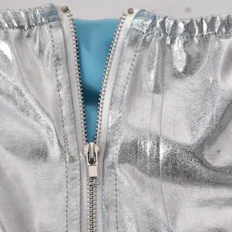 Silver Metallic Quilted Puffer Mini Skirt for Women Stylish