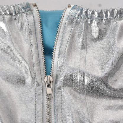Silver Metallic Quilted Puffer Mini Skirt for Women Stylish
