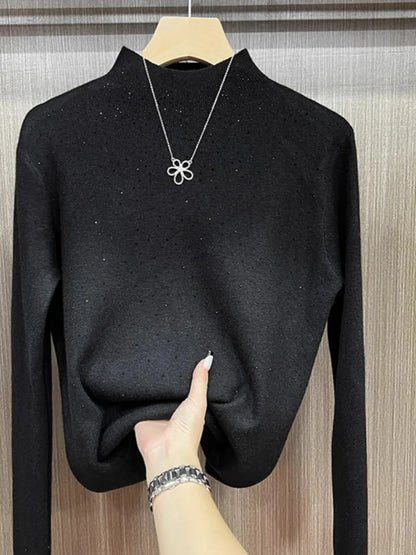 Winter Turtleneck Sweaters Women Sparkling Tops Slim Fit Pullover Women Knitted Sweater Jumpers Warm Pull Pullovers