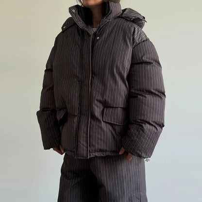 Oversized Puffer Women's Jackets Coat Print Hooded Zipper Parka Coats Loose Mid‑Length Warm Winter Outerwear With Big Pockets
