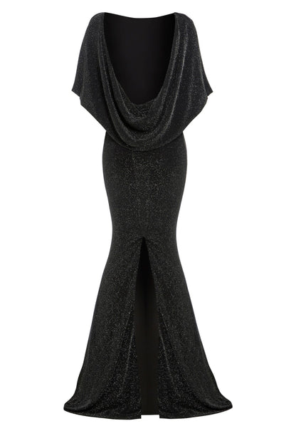 Black Cowl Back Evening Gown Maxi Dress for Women