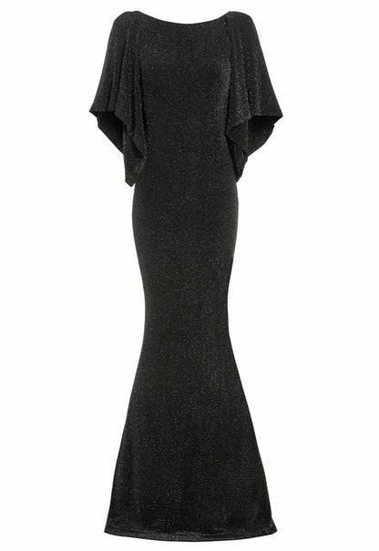 Black Cowl Back Evening Gown Maxi Dress for Women