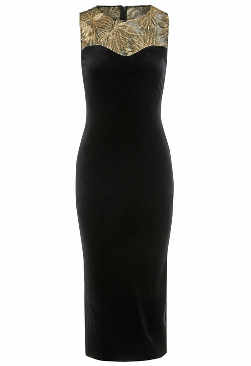 Women's Velvet Sweetheart Neckline Bodycon Midi Dress