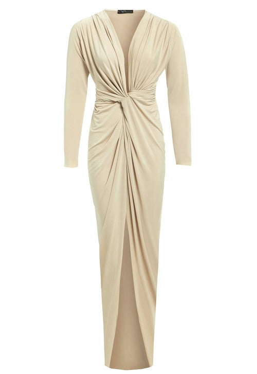 Low Cut Knot Front Bodycon Midi Dress for Women