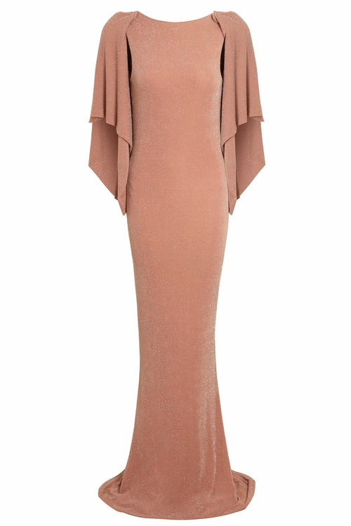 Women's Mocha Backless Cowl Maxi Evening Gown Elegant Chic
