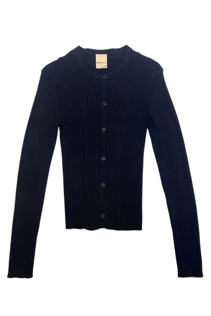 Ribbed Knit Cardigan Navy Lightweight Button Front Layer Fit
