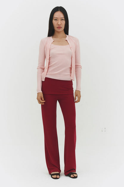 Women Ribbed Knit Button Up Cardigan Sweater Powder Pink