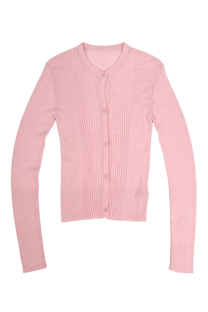 Women Ribbed Knit Button Up Cardigan Sweater Powder Pink