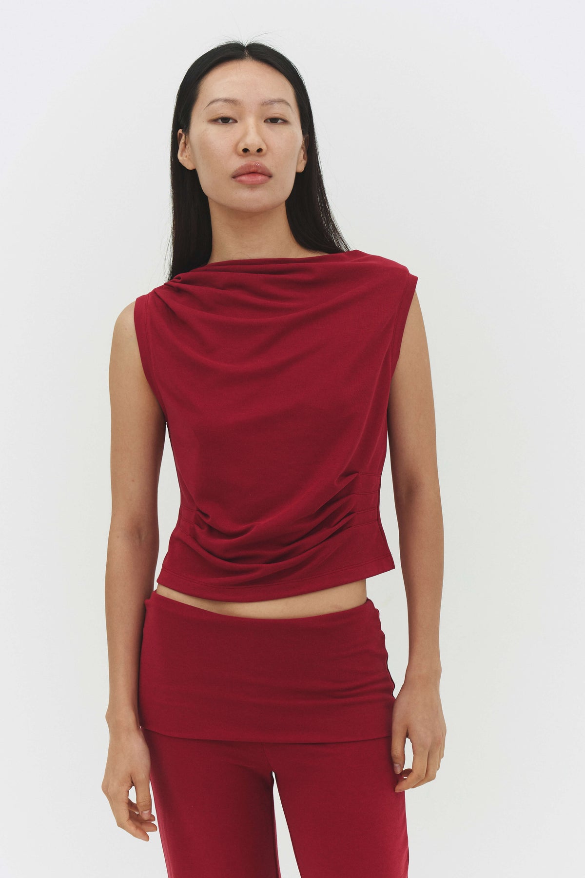 Dasom Tank Top Raspberry Womens Cropped Cowl Neck Summer Top