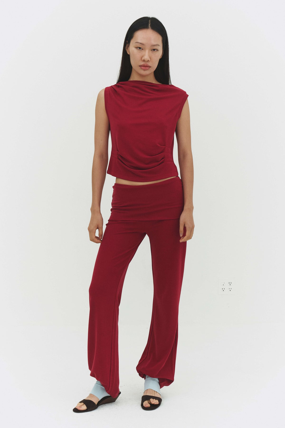 Dasom Tank Top Raspberry Womens Cropped Cowl Neck Summer Top