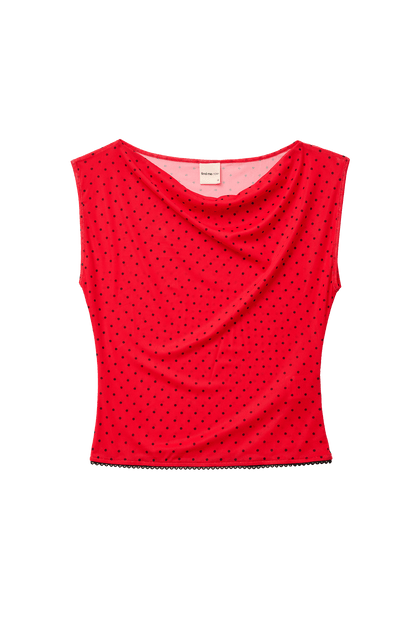 Emili Top Red Fitted Sleeveless Crop Womens Scallop Trim Set