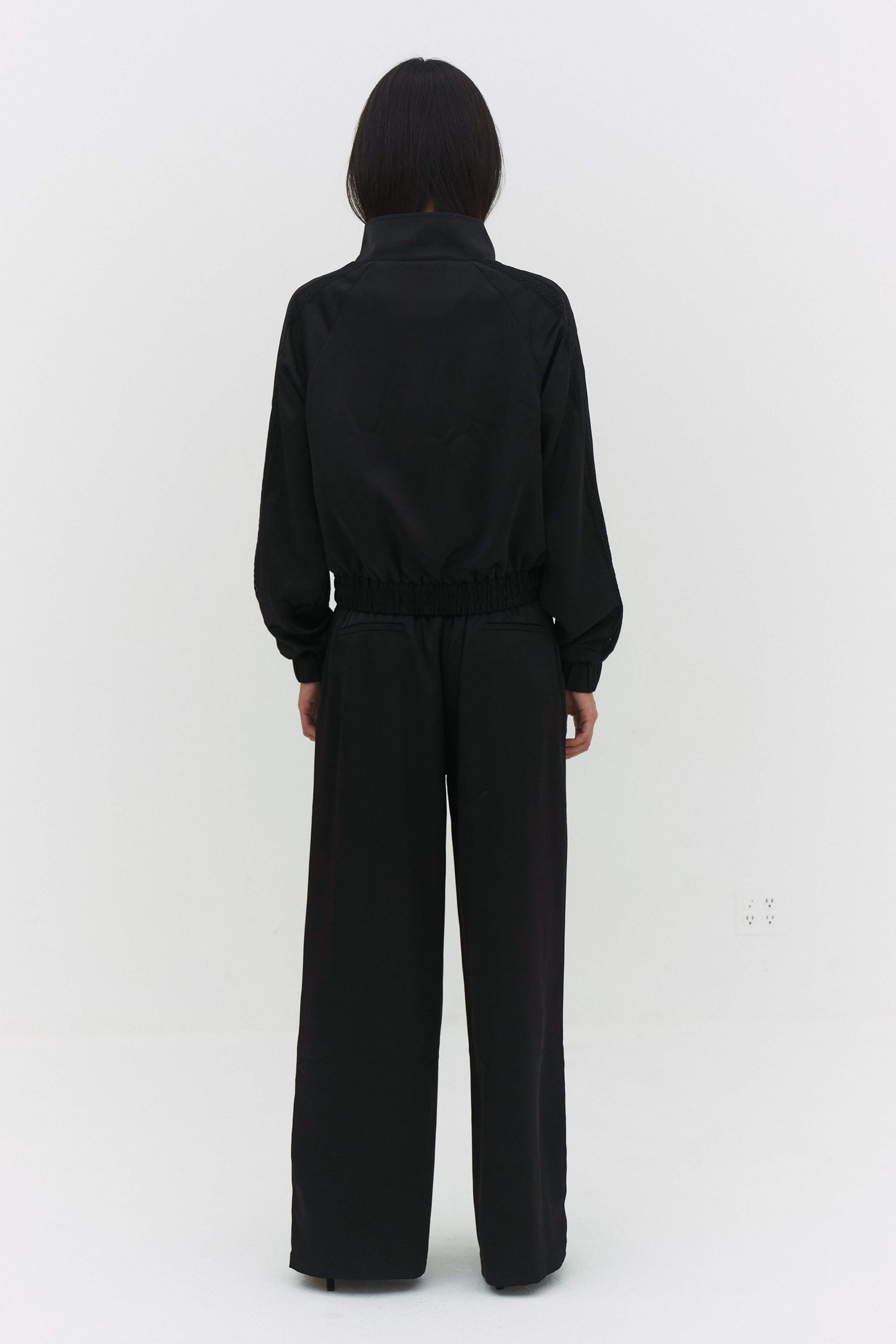 Leiseu Track Pants Black Wide Leg Contrast Trim Womens Style