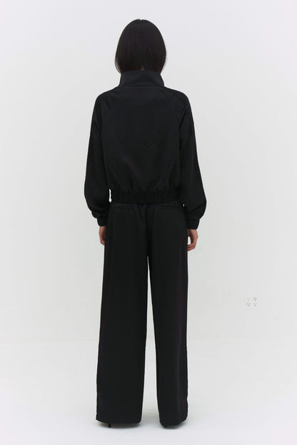 Leiseu Track Pants Black Wide Leg Contrast Trim Womens Style