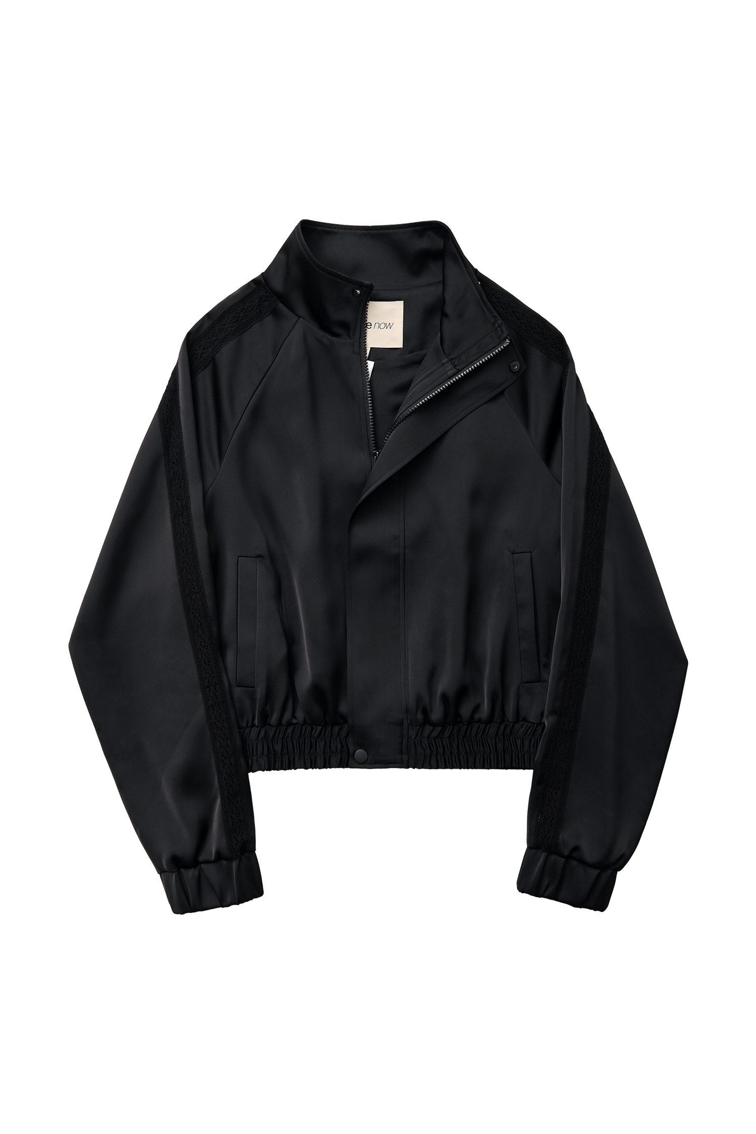 Women Cropped Zip Up Bomber Track Jacket Black Sateen
