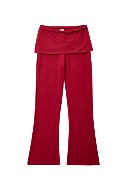 Women Wide Leg Foldover Waist Flare Pants Raspberry Knit