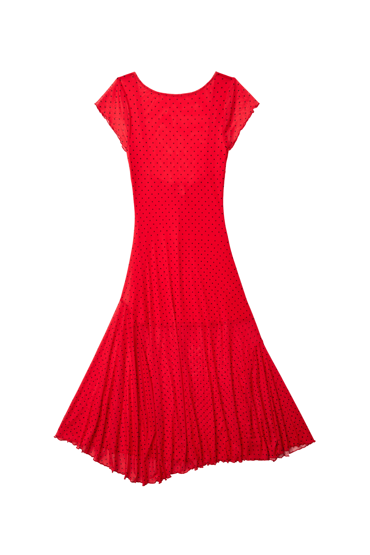 Valentina Dress Red Womens Fitted Midi Polka Dot Mesh Styles