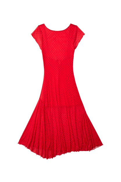 Valentina Dress Red Womens Fitted Midi Polka Dot Mesh Styles