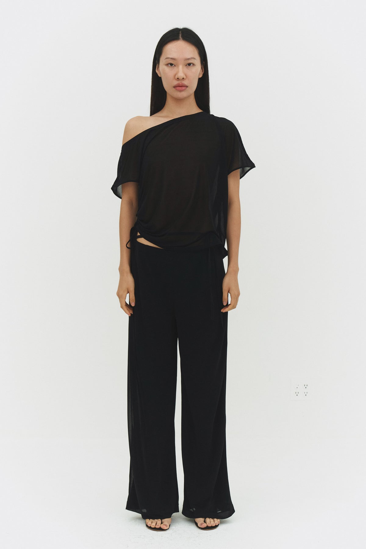 Brisa Top Black Womens Asymmetric Off Shoulder Casual Blouse
