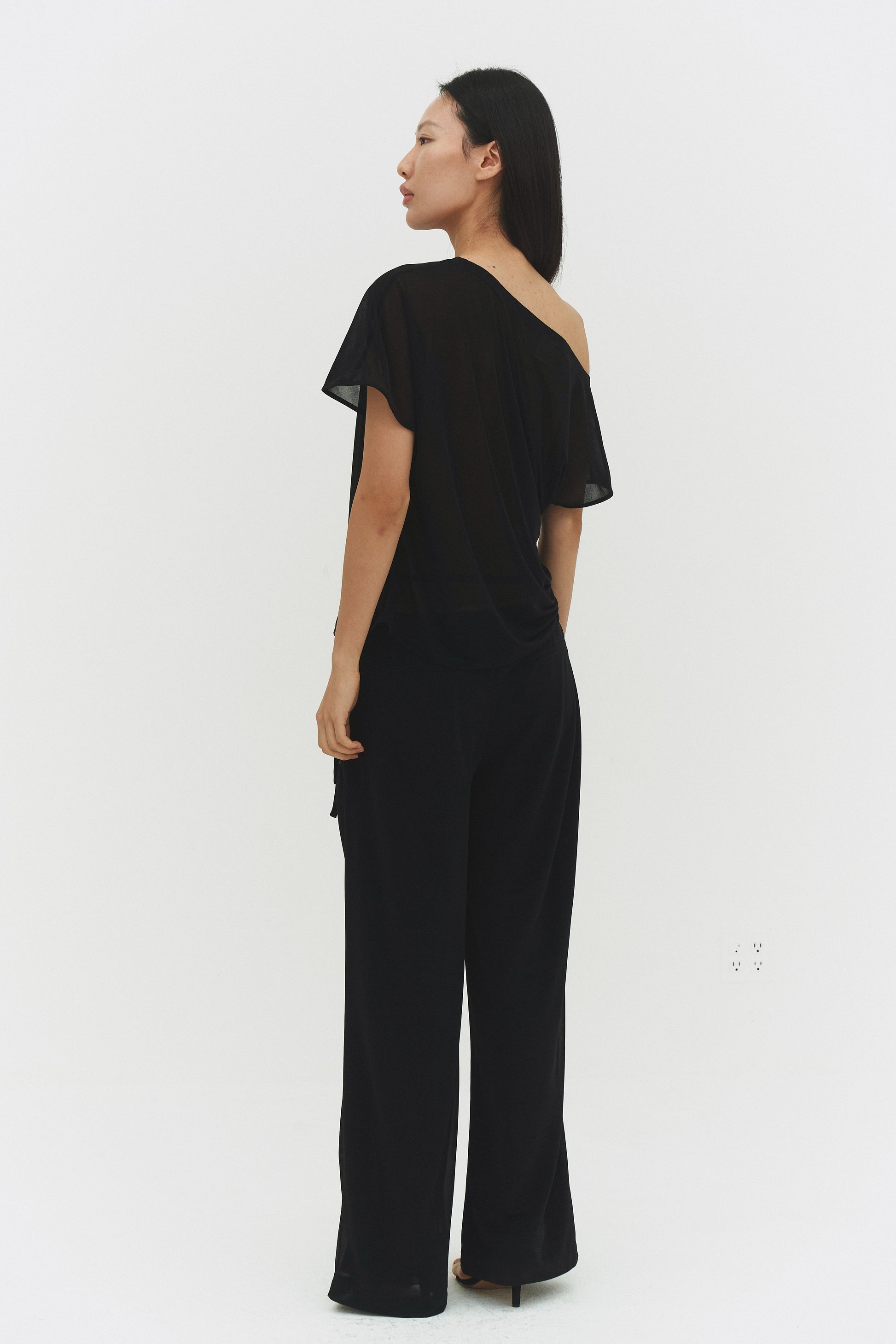 Brisa Top Black Womens Asymmetric Off Shoulder Casual Blouse