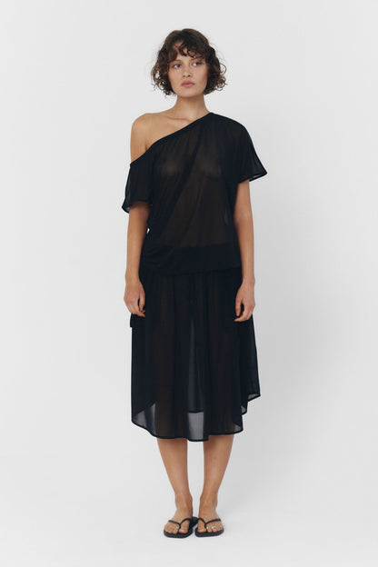 Brisa Top Black Womens Asymmetric Off Shoulder Casual Blouse