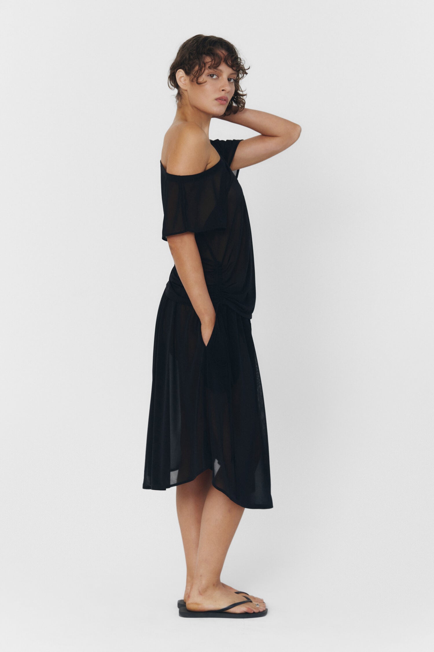 Brisa Top Black Womens Asymmetric Off Shoulder Casual Blouse